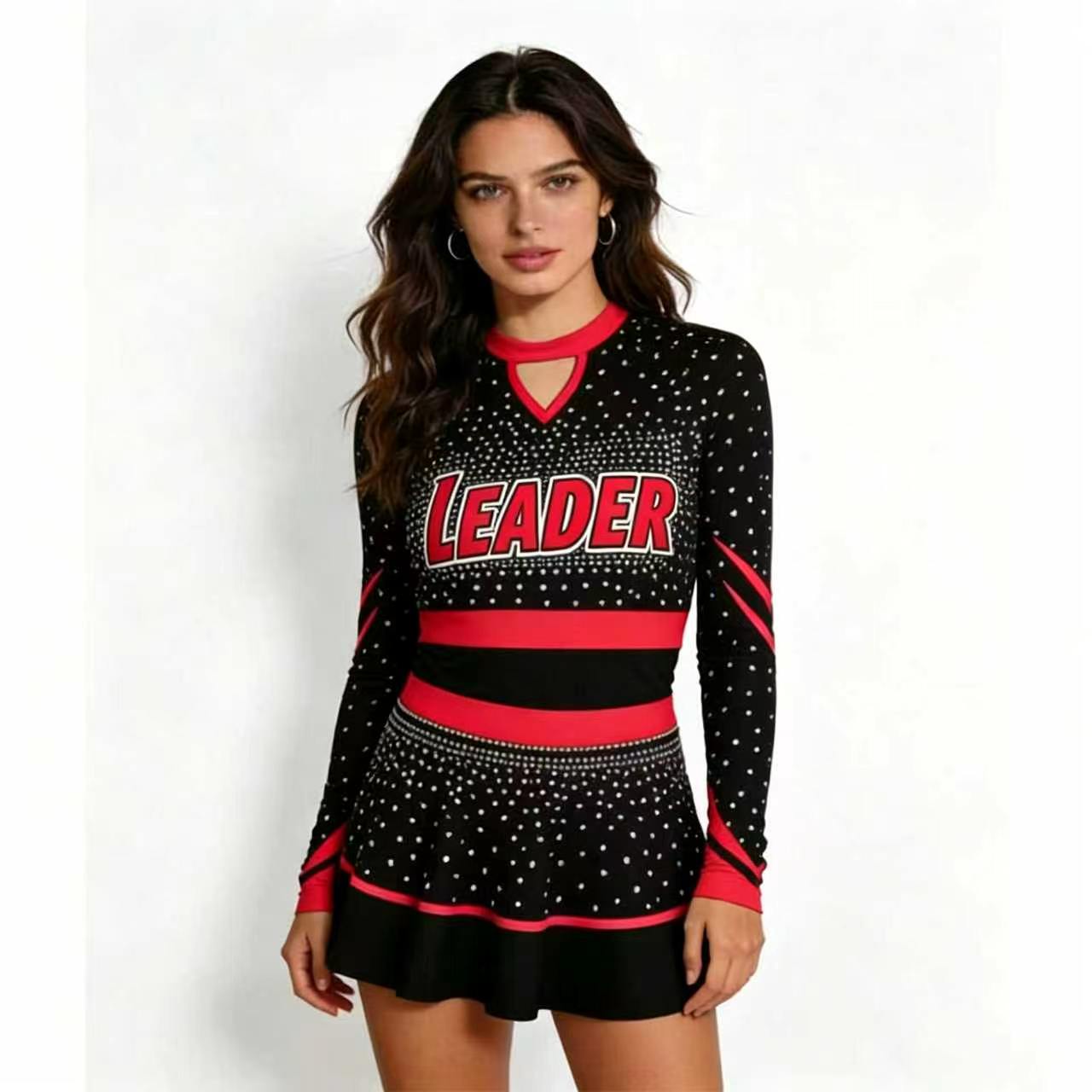 Women'S Red Formal Wear - Sparkly Rhinestone Cheerleading Costume Women Long