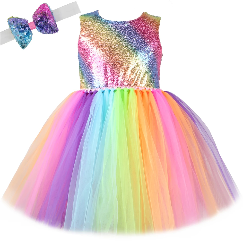 Evening Gown - Rainbow Sequins Princess Dress for Girls