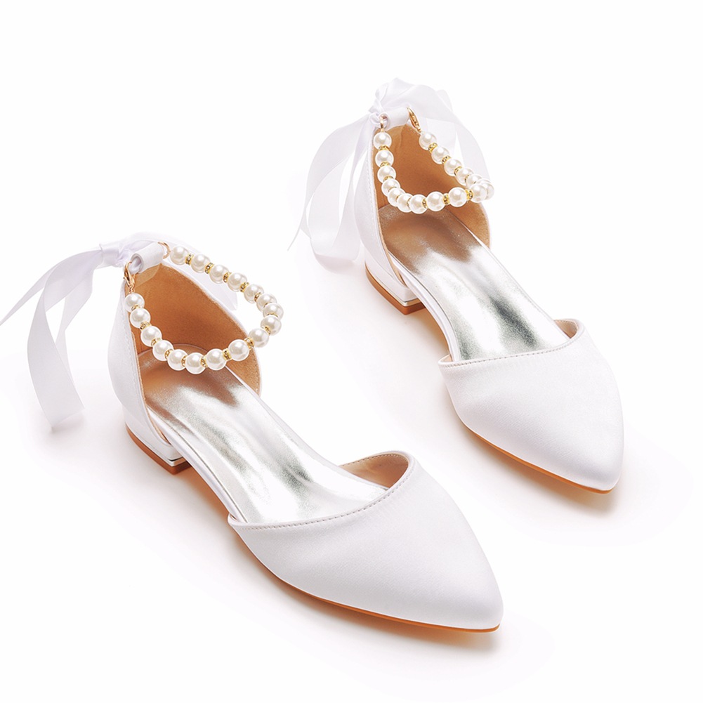 Wedding Dress - Wedding Shoes Bride Flat Heel Pointed