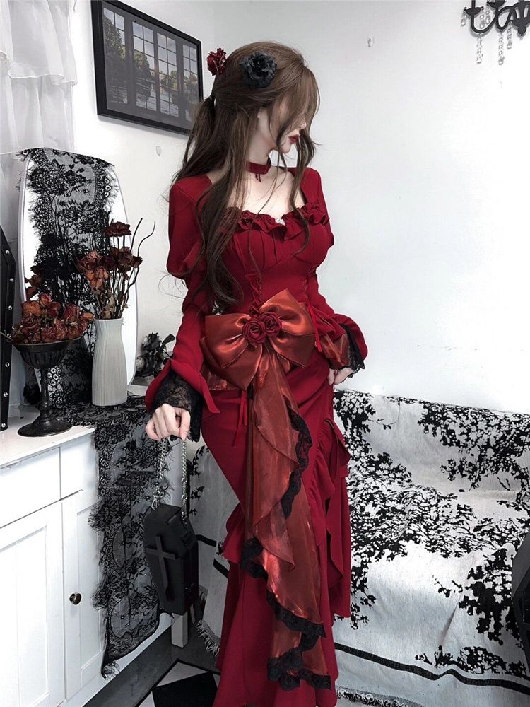 Spring Red Vintage Dress Women - Women'S Red Formal Wear 评论和价格