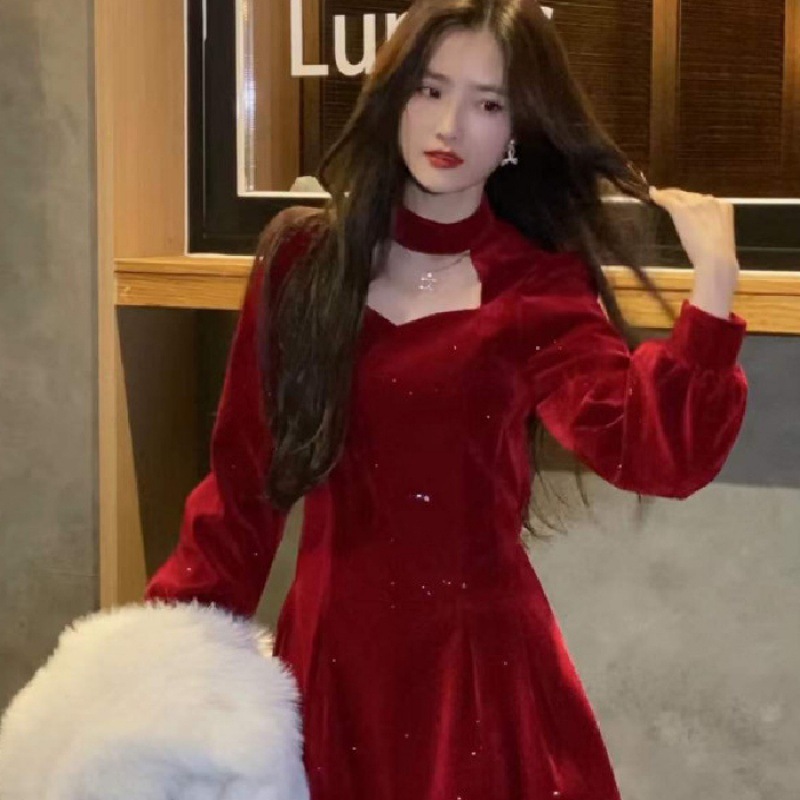 Fine Sparkling Velvet Dress Wo - Women'S Red Formal Wear 评论和价格